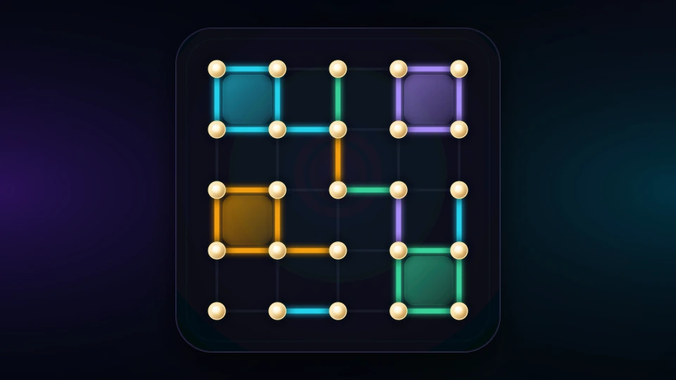 Box Circuit glowing dots and boxes game card art